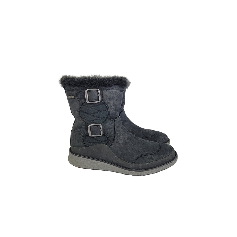 Merrell Tremblant Ezra Zip Polar Waterproof Boots Women 7.5 Black Leather Snow